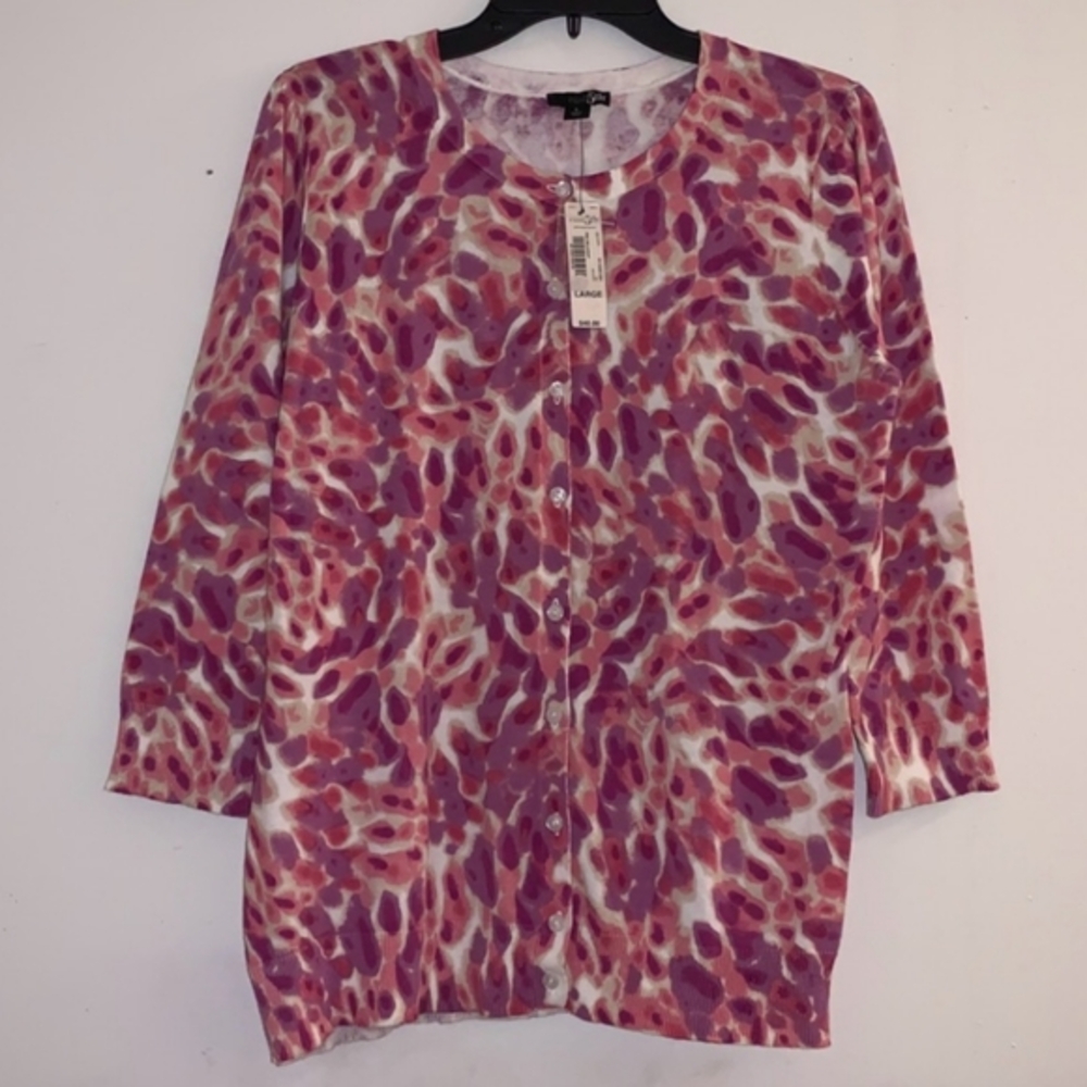 NWT East 5th sz L Pinks & Purples Cotton Cardigan